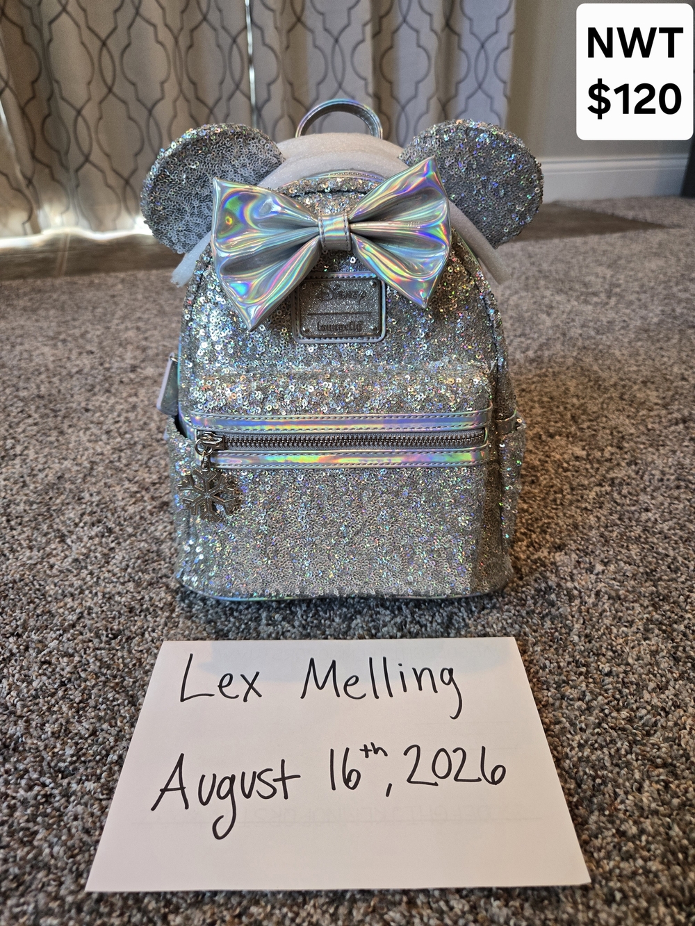 Loungefly Silver Holographic Glitter Mini Backpack with Bow & Ears